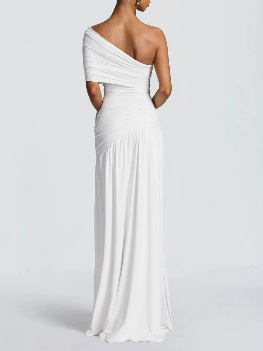 Zara Solid Color One Shoulder Slit Ruched Bodycon Dress - Picture 4 of 6
